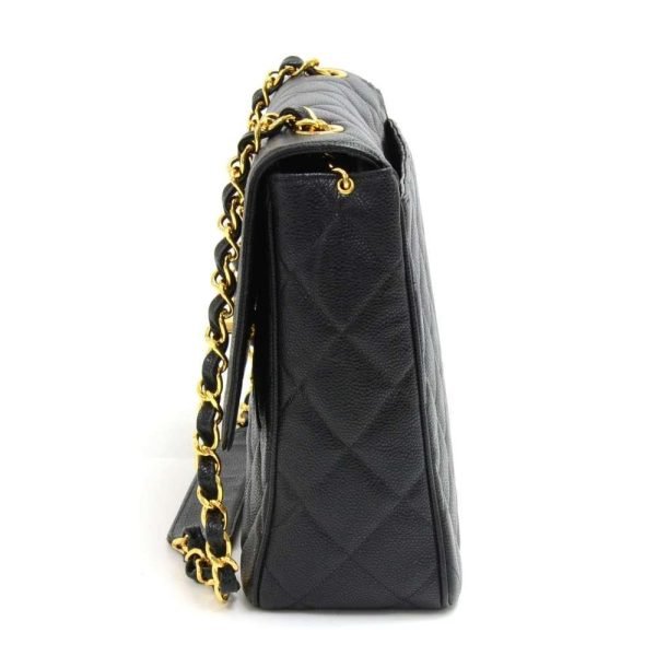 Large Single Flap Quilted Caviar Leather Shoulder Bag - Image 4