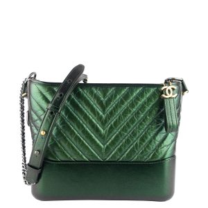 Gabrielle Medium Chevron Metallic Leather Hobo Bag