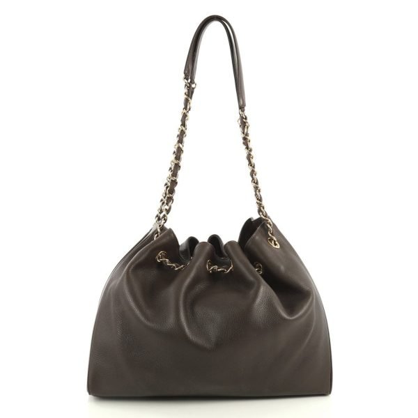 CC Drawstring Medium Leather Bag - Image 5