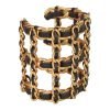 Vintage Chanel Gold Chain and Black Leather Cuff Bracelet - Image 4
