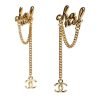 Chanel Logo Drop Chain Earrings Gold Metal - Image 2