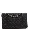 Chanel Medium Classic Double Flap Bag Black Quilted Caviar Silver Hardware - Image 4