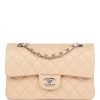 Chanel Small Classic Double Flap Beige Lambskin Silver Hardware