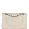Pre-owned Chanel Medium Classic Double Flap Pearlescent Ivory Caviar Brushed Silver Hardware - Image 4