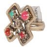 Chanel Gold CC Multicolor Gripoix Cross Ring - Image 2