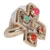 Chanel Gold CC Multicolor Gripoix Cross Ring - Image 3
