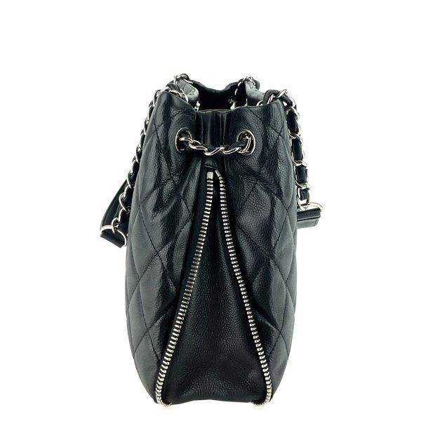 Expandable Zip Caviar Leather Shoulder Bag - Image 3