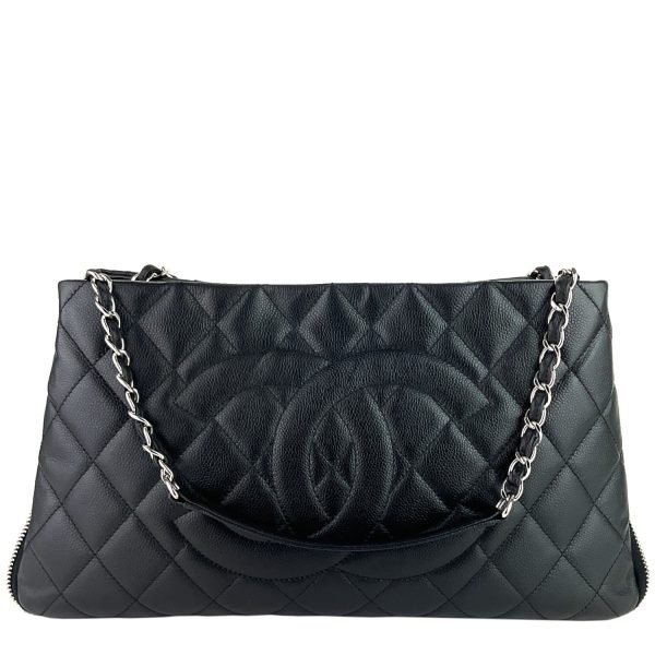 Expandable Zip Caviar Leather Shoulder Bag