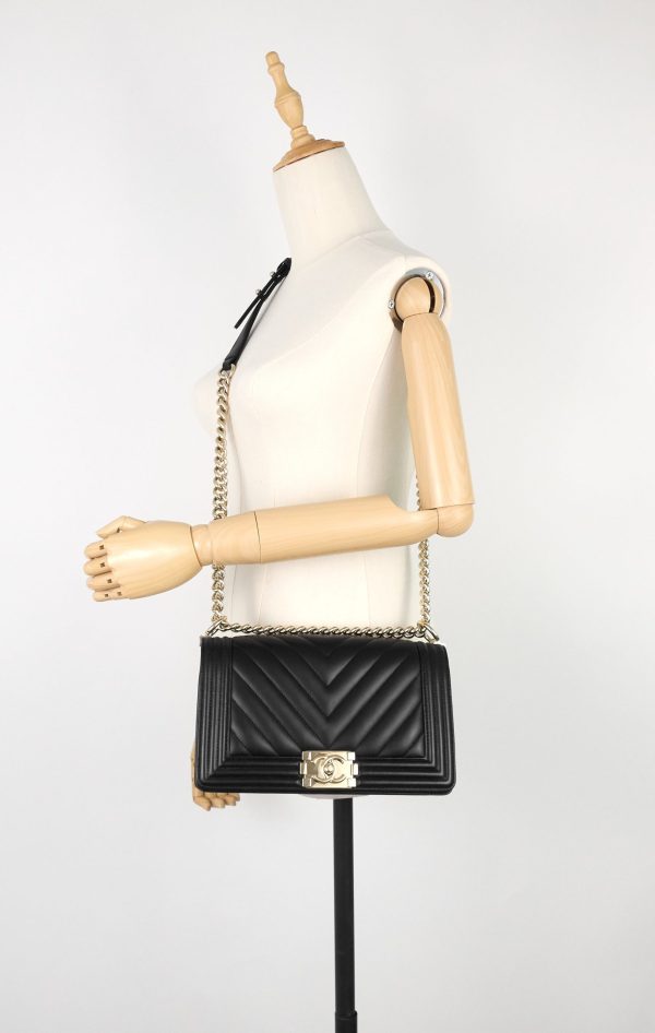 Boy Medium Chevron Quilted Calfskin Leather Bag - Image 14