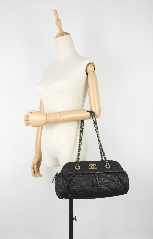 Chic Quilted Iridescent Calfskin Leather Bowling Bag - Image 14