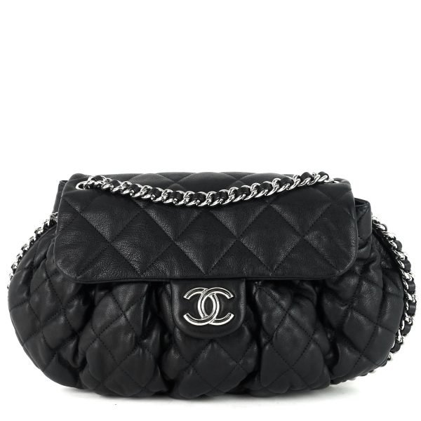 Chain Around Large Lambskin Leather Messenger Bag
