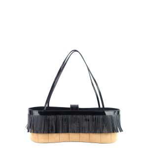 Suede and Patent Leather Mini Fringe Handbag