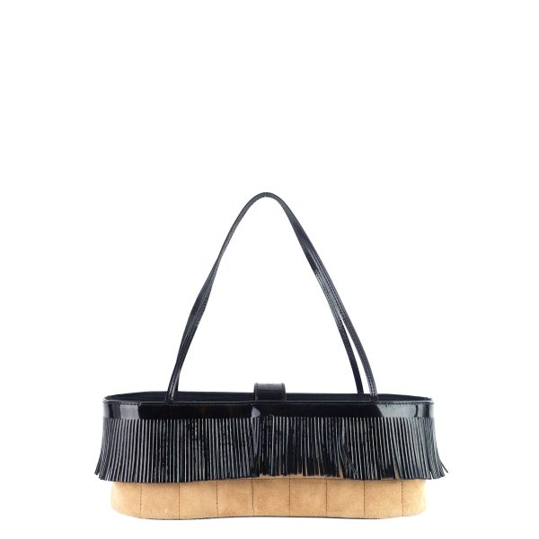 Suede and Patent Leather Mini Fringe Handbag - Image 2