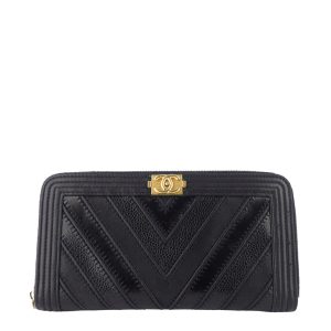 Boy Chevron Mixed Leather Zip Around Wallet