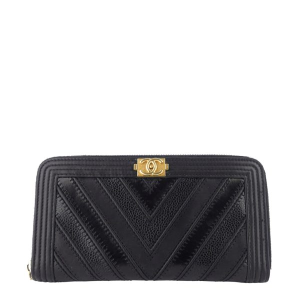 Boy Chevron Mixed Leather Zip Around Wallet 1 Boy Chevron Mixed Leather Zip Around Wallet