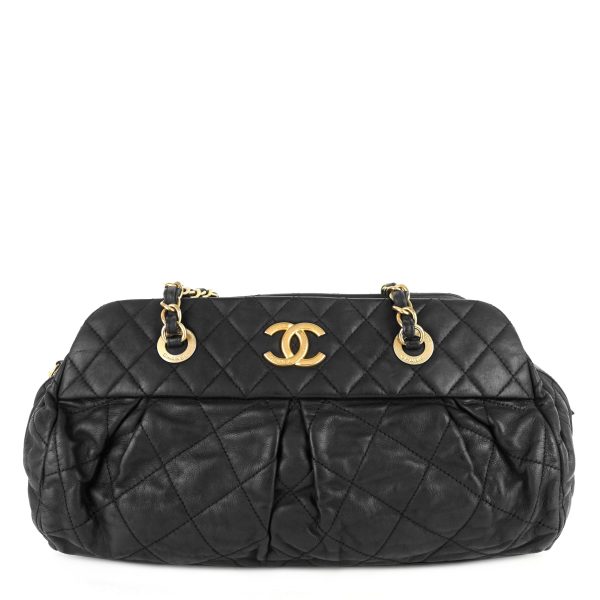 Chic Quilted Iridescent Calfskin Leather Bowling Bag - Image 2