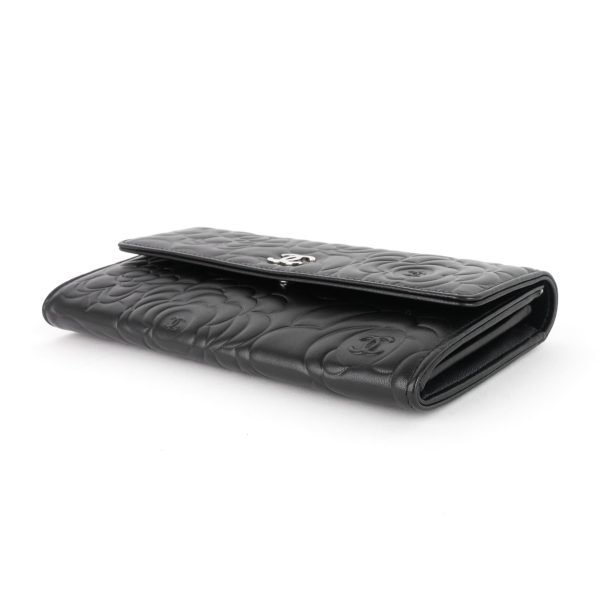 Embossed Camellia Lambskin Flap Wallet - Image 4