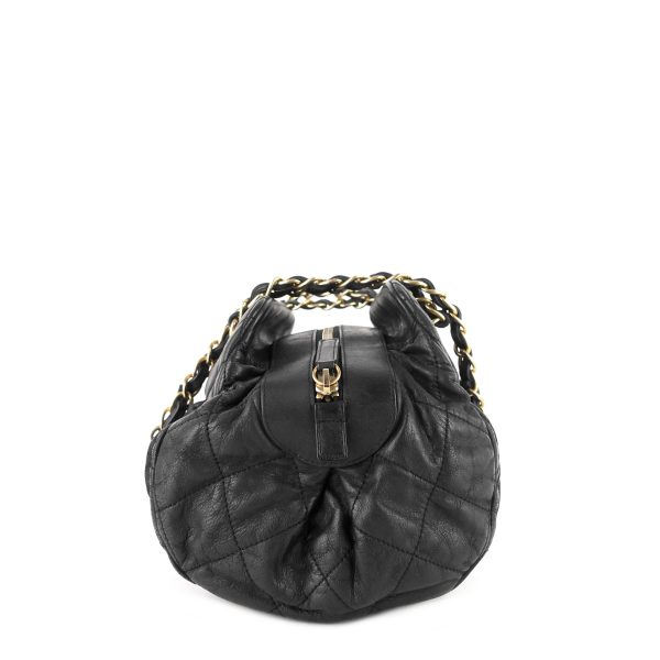 Chic Quilted Iridescent Calfskin Leather Bowling Bag - Image 4