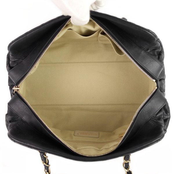 Chic Quilted Iridescent Calfskin Leather Bowling Bag - Image 11