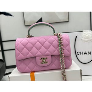 AS2431 color block sheepskin Chanel 23P latest Mini CF handle handbag